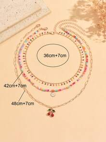 3pcs Sweet Colorful Seed Bead Daisy Flower Pendant Necklace - Multicolor - View 4