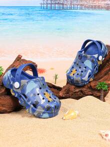 Cute Cartoon Dinosaur Letter Pattern Hollow Out Clogs - Navy Blue - View 2