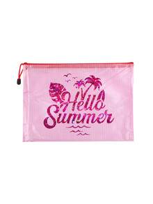 大容量防水收納袋 文具袋 亮片印花「Hello Summer」圖案化妝包 海灘主題 大容量透明化妝袋 輕量 春夏收納 適合游泳、海灘、潛水及夏季度假 學生開學季 輕量防曬收納袋 適合送給朋友、家人、女友及同學 生日、節日、派對、婚禮（伴娘）、教師節禮物與紀念品 開學季適用 - 彩色 - 查看 12