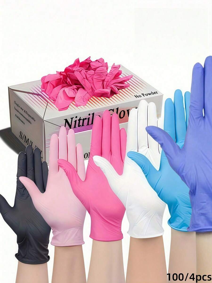 Powder-Free Disposable Nitrile Gloves, Size: S, M, L, XL, Durable Household Cleaning Gloves, Suitable For Kitchen, Bathroom, Cleaning, Food Handling, Tattoo, Beauty, Hair Dye, Pets, Beauty Salon, Cleaning Supplies, Small Household Appliances And More (Black, Dark Pink, Blue, White, Dark Purple, Light Pink, Light Green, Light Purple, Transparent) (No Packaging Box) 4/100/300Pcs