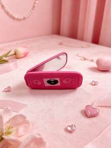 1pc Faux Leather Texture Mirror Phone Stand Makeup Mirror, Fashion Adhesive Foldable Mirror Back Sticker, Horizontal & Vertical Dual-Use Portable Desktop Stand - Multicolored Heart - View 6