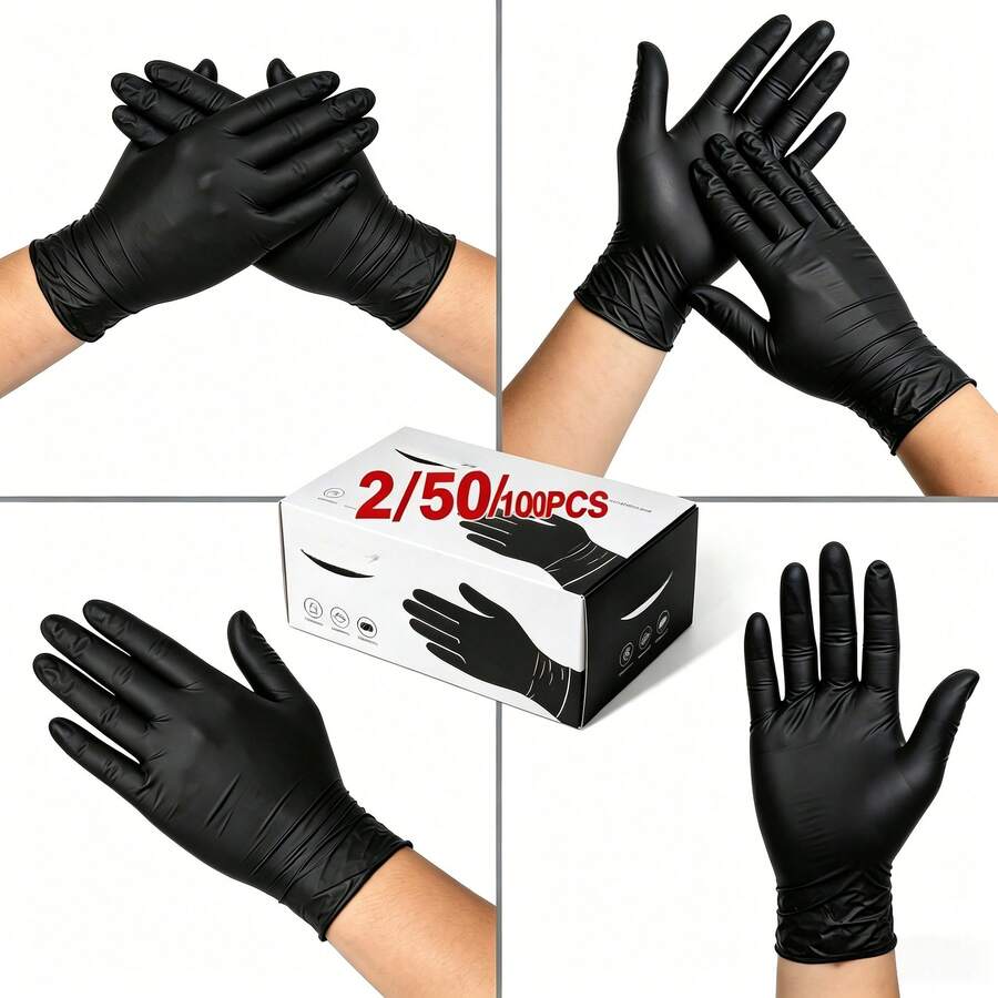 50/100 đôi găng tay nitrile dùng một lần dày, không bột, không latex, chống nước, đeo được cả hai tay, phù hợp cho dọn dẹp nhà cửa, nhà bếp, sử dụng ngoài trời, găng tay dọn dẹp nhà cửa|Găng tay nitrile|Găng tay không bột - màu đen - Xem 1