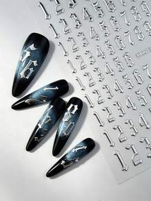 Pegatinas de uñas con patrón digital plateado con adhesivo, 2 piezas - Plateado - Ver 5