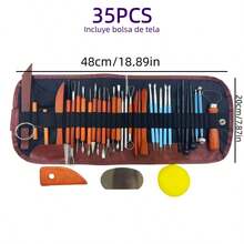 35-Piece Set, 24 Pieces With Cloth Bag / 8 Pieces. Red Pottery Tool Set, Including Carving Tools. Artist's Soft Clay Set. - Multi-piece Pottery Tool Set - View 6