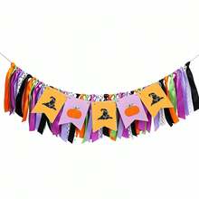 Halloween High Chair Banner Party Decorations Pumpkin Withc Hat Ribbon Tassel Garland Photo Props - Multicolor - View 4