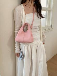 Bolso de mujer de estilo cubo, diseño elegante y minimalista, gran capacidad, color caqui, estilo de bandolera - Rosa - Ver 9