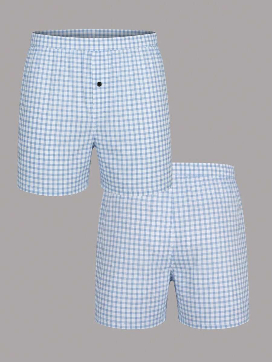 1pc Men's Underwear, Plaid Print, Loose Soft Pajama Pants, Multi-Color Set, Can Be Worn As Shorts, Men's Gift, Swim Trunks, Vacation - Multicolor - View 1
