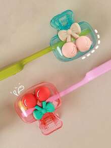 Cherry Pattern Portable Toothbrush Case, Featuring Cute Cherry Design, Transparent White And Transparent Red Color Scheme. Travel Toothbrush Storage Box And Portable Toothbrush Head Protective Clip. - Multicolor - View 8