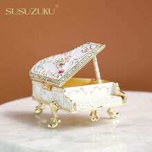 SUSUZUKU 1pc Metal Enamel Painted Piano Decor With Diamond, Small Promotional Gift, Creative Home Desktop Luxury Decor, Piano Home Decor, Earring And Ring Box - Piano - View 10
