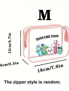 Cartoon Tooth & Dental Care Character Transparent Zipper Toiletry Bag, PVC Makeup Bag, Zipper Sealed PVC Travel Organizer Bag, Cute Style Transparent Storage Pouch, Portable Travel Toiletry & Cosmetic Organizer, Suitable For Dental Care Enthusiasts & Travel Lovers, Perfect For Mothers, Teachers, Friends And Nurses - Multicolor - View 6