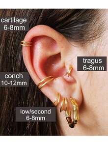 1pc Stainless Steel Nose Ring With Sparkling Zirconia, 18K Gold Plated, Hinged Closure Cartilage Screw Earring Lip Ring, Body Piercing Jewelry - Double-layered Split - View 2