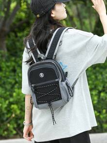 1個新款休閒時尚小後背包，適合旅行、登山、騎行、運動，大學生風格學生書包，通勤、購物、外出用女款旅行包、運動包、健身包 - 黑色 - 查看 4