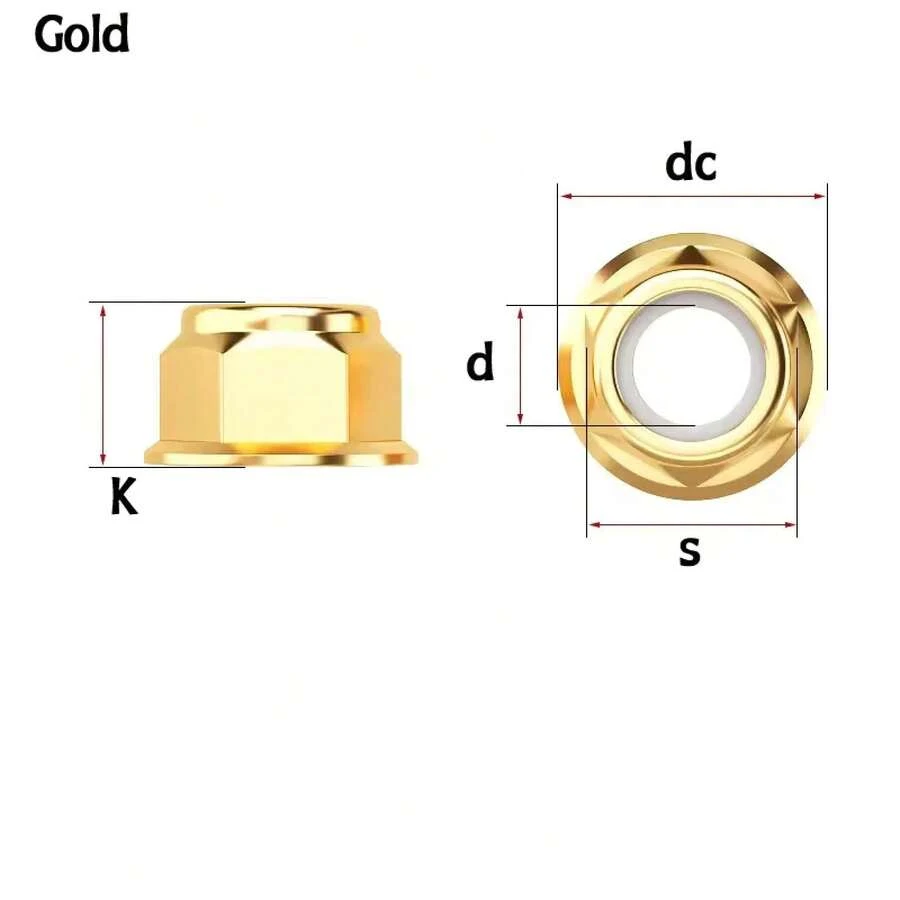 Aluminum Nuts With Nylon Insert, Anodized Color, M2 M2.5 M3 M4 M5 M6 M8 For RC FPV Racing Drones - Gold - View 1