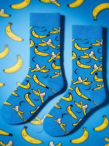 3 Pairs Unisex Novelty Banana Mid-Calf Socks, Fruit All-Over Print Personalized Fashion Socks, Sweat-Absorbing Breathable Spring/Summer Style - Multicolor - View 4