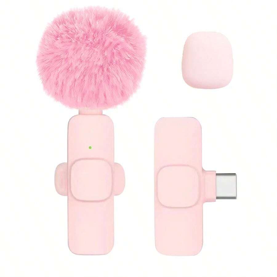 New Portable Wireless Lavalier Microphone For Audio And Video Recording, Mini Microphone For IPhone, Android, PC, Camera, Live Streaming, Gaming, And Phone - Pink 1in1 Type-c - View 1