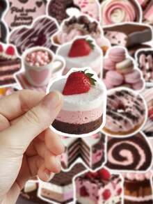 50pcs Pink Brown Dessert Stickers For Decorating Laptop, Books, Phone Case, Diary, Skateboard, Guitar, Cup, Manual, Scrapbook, Planner - Multicolor - View 5