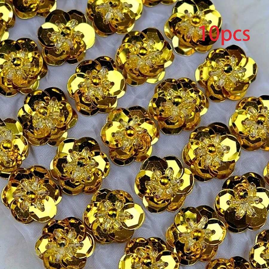 EDCUEBE7 10/100 Stück bunte 3D Pailletten Blumen Applikation, plastisch bestickte perlenbesetzte Applikation zum Aufnähen auf Kleidung, Haarclips, Taschen, Hochzeitskleider, Schuhe, DIY Basteleien - Mehrfarbig - Übersicht 1