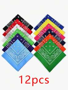 12pcs/Set Hip Hop Style Fashion Rap Paisley Pattern Scarf, Women's Accessory Headscarf Set, Suitable For Rock Music Festival, Cycling, Party, Etc. - Multicolor - View 8