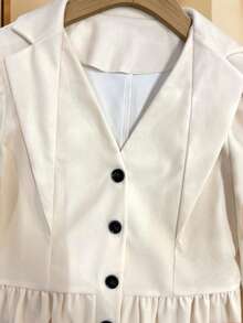 Women's Autumn/Winter Office Daily High-Quality Solid Color Collar Design Waist-Cinching Ruffle Hem Long Sleeve Blazer - White - View 7