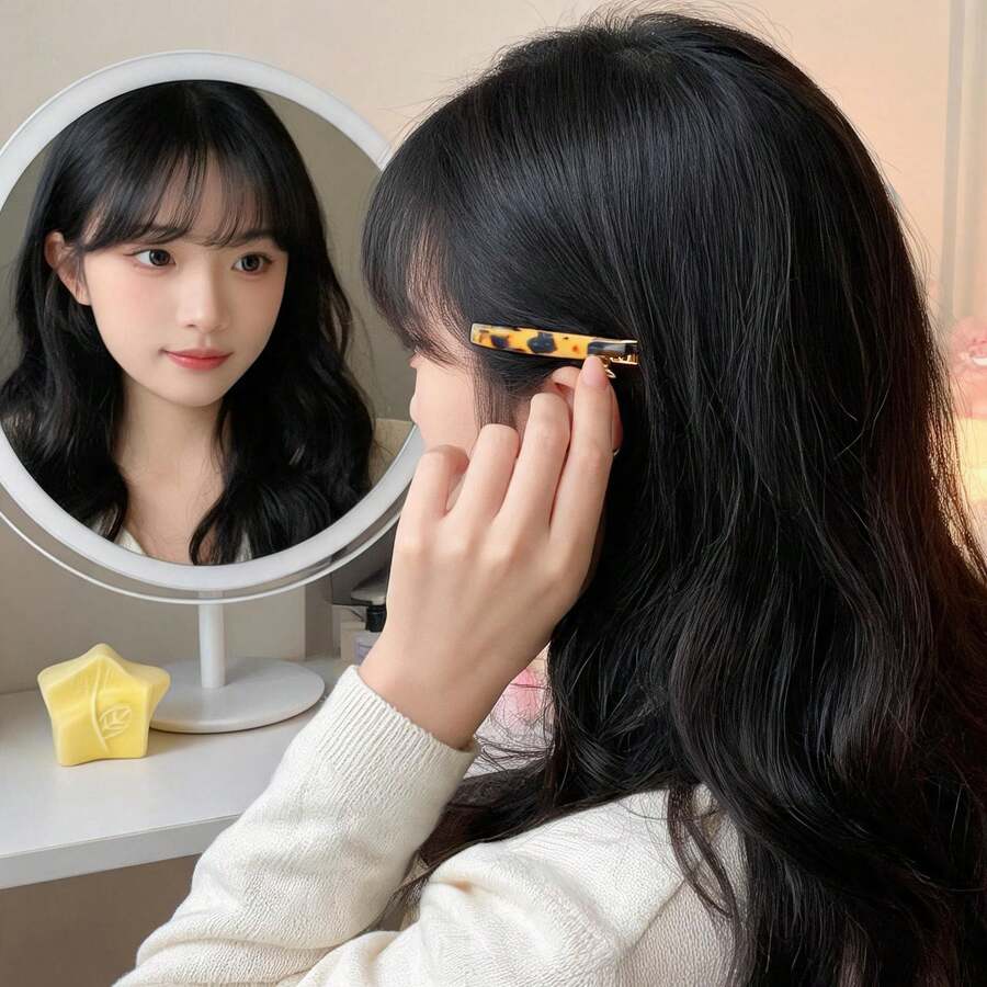 Accesorios para el cabello de estilo coreano popular de acetato, pinzas planas minimalistas y pasadores para flequillo lateral. Hechos de lámina de acetato de alta calidad, textura suave y pulido fino, resistentes. Diseño clásico y sencillo fácil de combinar con diversos atuendos. Agarre firme que fija el flequillo y el cabello suelto de manera estable todo el día. Adorno para el cabello diario, adecuado para el desplazamiento diario, citas, reuniones de ocio y peinado de maquillaje diario, decoración de cabello práctica y elegante para mujeres modernas, pinzas para el cabello - Multicolor - Ver 1