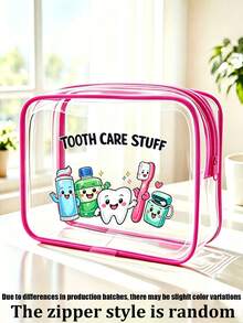 Cartoon Tooth & Dental Care Character Transparent Zipper Toiletry Bag, PVC Makeup Bag, Zipper Sealed PVC Travel Organizer Bag, Cute Style Transparent Storage Pouch, Portable Travel Toiletry & Cosmetic Organizer, Suitable For Dental Care Enthusiasts & Travel Lovers, Perfect For Mothers, Teachers, Friends And Nurses - Multicolor - View 11
