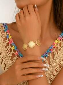 1pc Bohemian Vacation Style Round Bead Woven Bracelet, Suitable For Women's Daily Wear, Vacation And Travel, Atmospheric Accessory - Mixed Coffee - View 3