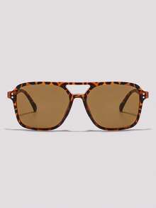 Visivana Unisex Leopard Print Retro Square Aviator Sunglasses With Rivets, UV Protection, Essential For Summer Beach Travel Driving And Daily Wear Elegent Modern - Multicolor - View 1