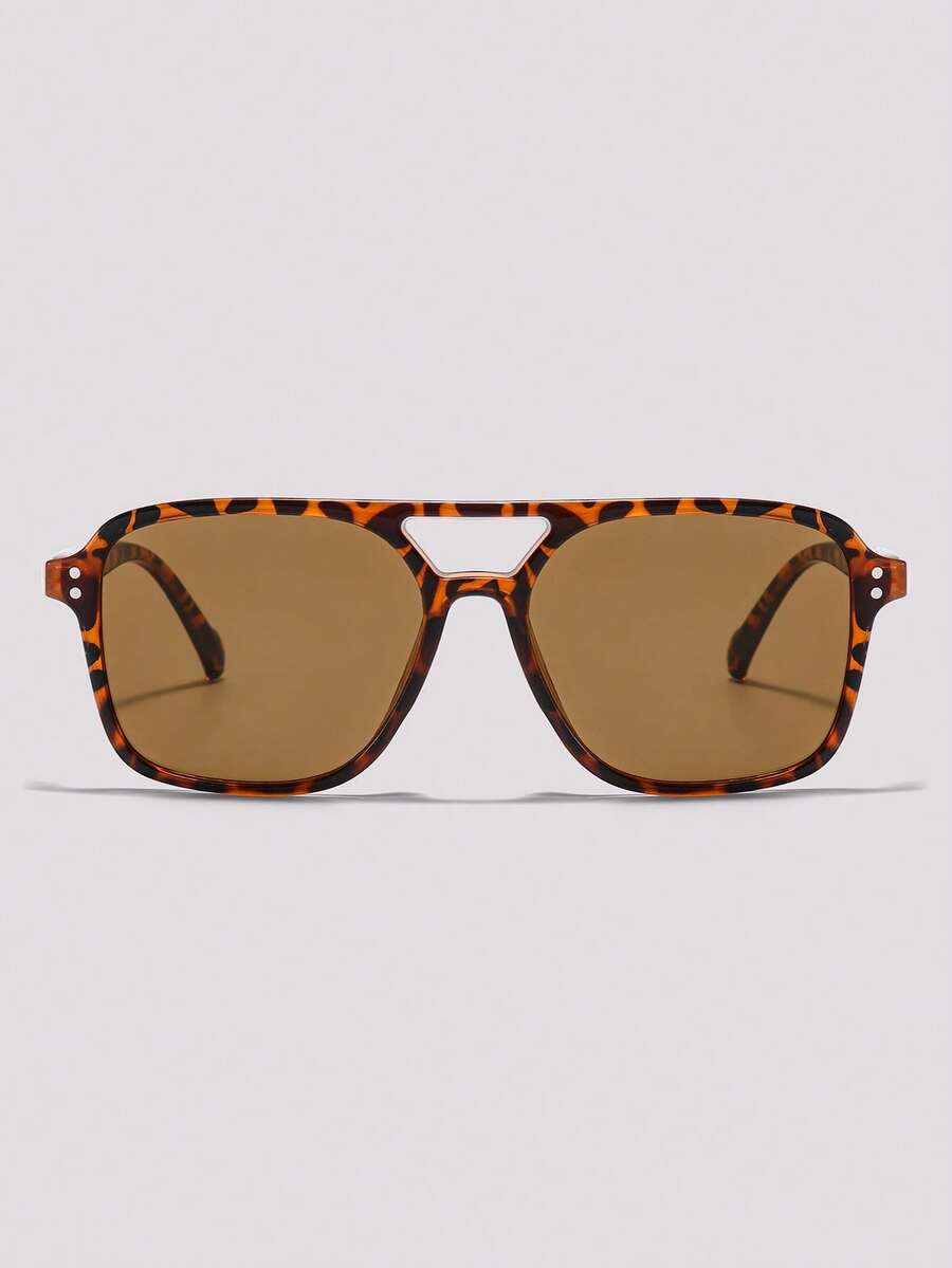 Visivana Unisex Leopard Print Retro Square Aviator Sunglasses With Rivets, UV Protection, Essential For Summer Beach Travel Driving And Daily Wear Elegent Modern - Multicolor - View 1