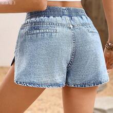 yonghongmaoyi1  Pantalones cortos vaqueros casuales y versátiles con cintura elástica y holgada para mujeres - Lavado ligero - Ver 3