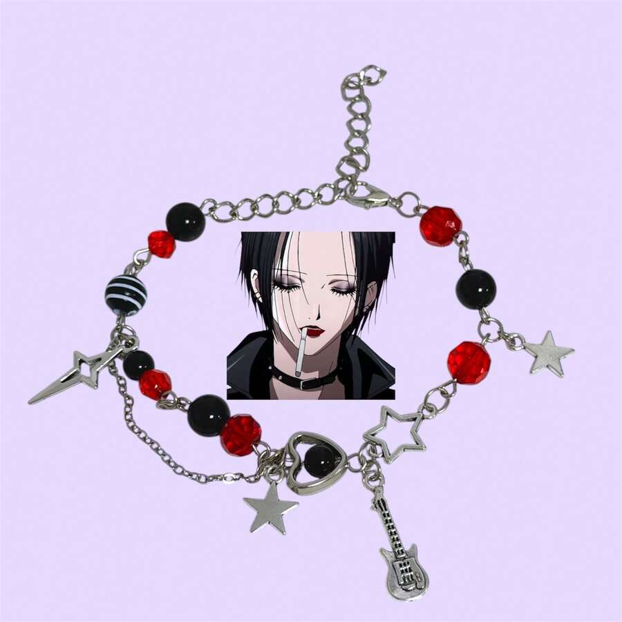 Nana Hachi And Nana Osaki Couple Bracelet - Kawaii Couple And Friendship Bracelet With Beads And Charm. - 紅色 - 查看 1