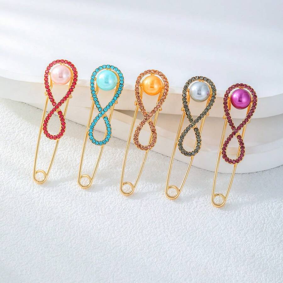 1pc-Fashion Elegant Infinity Brooch Zinc Alloy Rhinestone Inlaid Brooch Suitable For Women Daily Banquet Party Wear Dress Suit Accessory