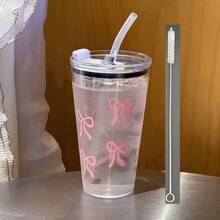 1 pieza Vaso de plástico transparente con patrón de cinta, botella de agua casual, para uso diario - Multicolor - Ver 13
