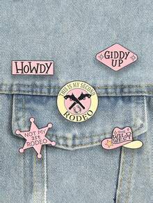 5pcs Creative Western Cowboy Theme Enamel Brooches, Pink Sheriff Badge & Revolver Cowboy Hat Design Pins, Fashion Clothing & Backpack Accessories, Best Gift For Friends - Multicolor - View 6