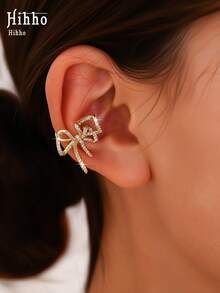 Hihho 1pc Elegant High-End Bow Knot Non-Pierced Ear Clips For Women, Fashionable Elegant Romantic Personalized Ear Jewelry, Suitable For Daily Wear, Holidays, Parties, Commuting, Can Be Paired With Earrings - Ear Bone Clip - View 6
