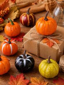 Realistic Pumpkin Autumn Decoration Set, Suitable For Halloween Party Decor, Thanksgiving Table Decoration, Autumn Gift Box Embellishment, Cashier Counter Display, Wooden Tray Arrangement, Wreath Handmade DIY, Candy Bag Filling And Home Holiday Atmosphere Decoration, Compact Design, Rich Colors. Suitable For Multiple Scenes And Repeated Use. - Halloween Decorative Pumpkin Set - View 2