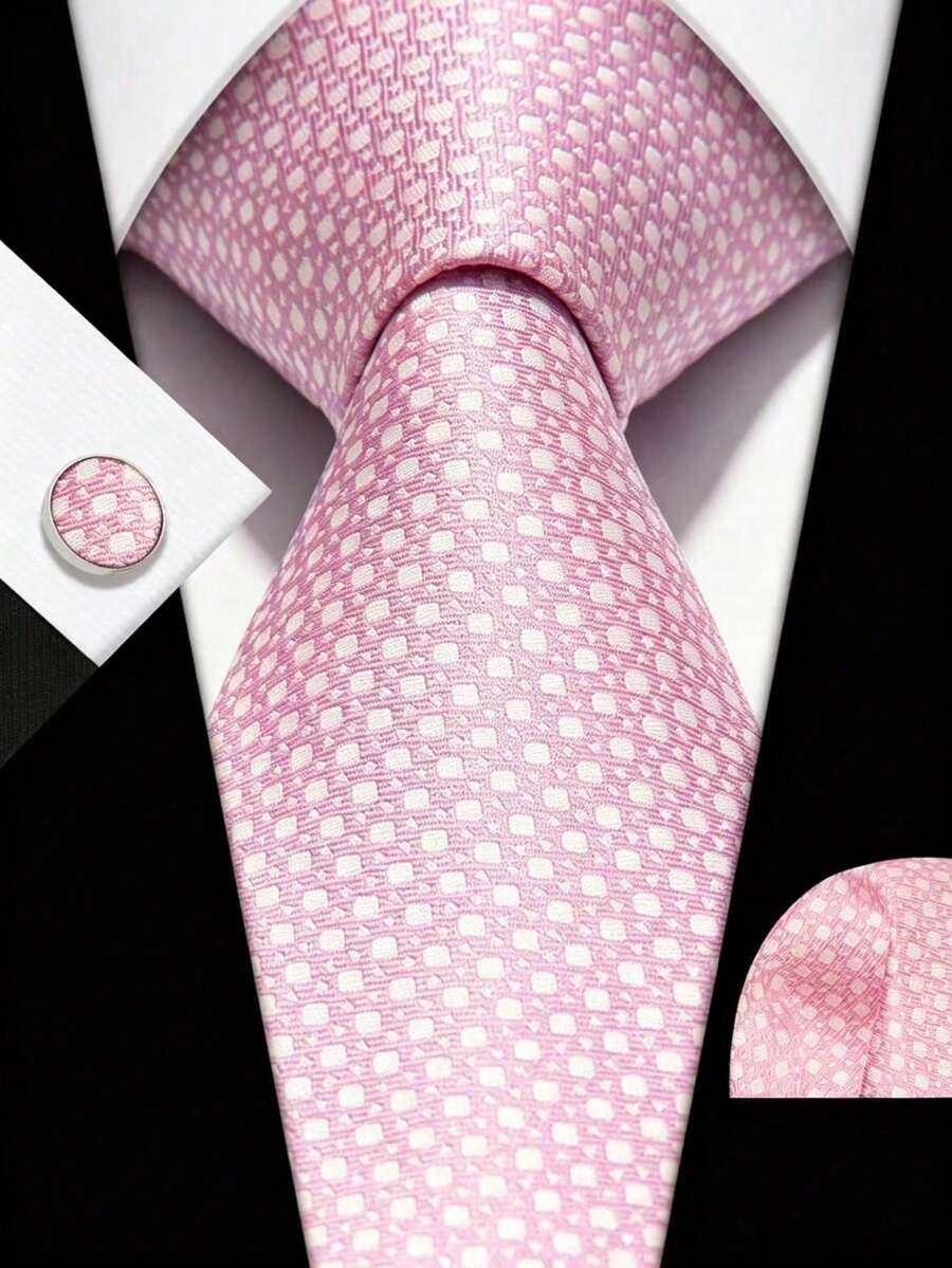 Men's Classic Fashion Tie Set With Cufflinks, Suitable For Business Parties - Baby Pink - View 1