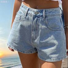 jianchaimaoyi02  Shorts vaqueros casuales de verano tipo A-line para mujer, shorts vaqueros sexy y elegantes - Celeste - Ver 3