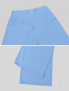 NcmRyu Celana Olahraga Wanita Model 1 Potong, Warna Polos, Pinggang Tinggi, Kontrol Perut, Potongan Lurus - Baby Blue - View 4
