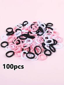 100Pcs Girls Simple Colorful Seamless Non-Damaging Hair Ties Hair Bands Suitable For Daily Use - Multicolor - View 1