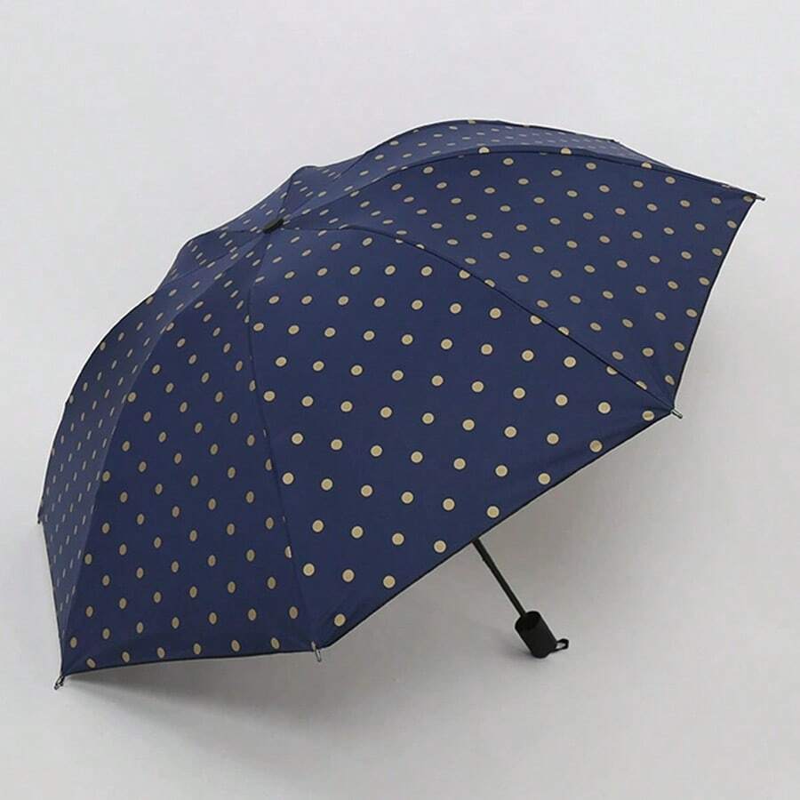 1pc Polka Dot Automatic Folding Umbrella, Vintage Black Coating Sun Protection UV Protection Portable Dual-Use Fashion Parasol Umbrella, Minimalist Striped Folding Umbrella, Korean Fresh Style Black Coating Sun Umbrella, Women's Fresh Style Folding Parasol, 8-Rib Manual Compact Polka Dot Umbrella, Practical Minimalist Design, UV Protection, Suitable For Outdoor Travel, Foldable, Spring/Summer Selection, Bridesmaid Gift, Room, Beach, Travel - One Size Fits All - View 1