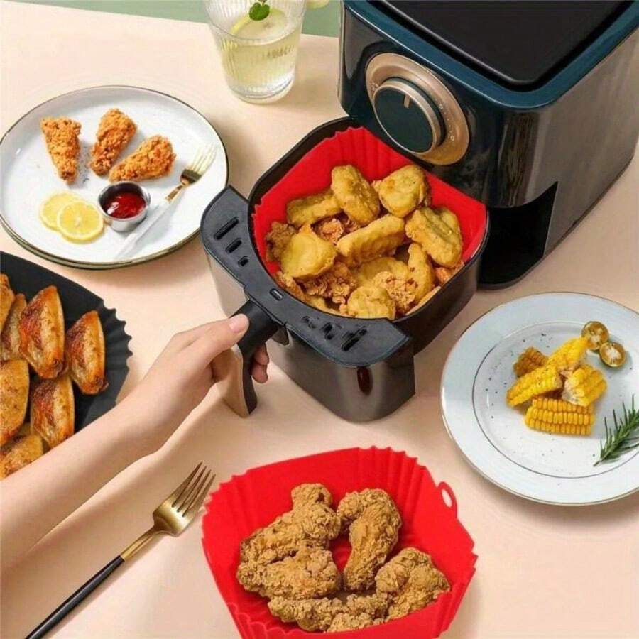 1pc Reusable Silicone Air Fryer Liner, Non-Stick Baking Pan With Handle, Air Fryer Accessory, Suitable For Baking, Roasting And Easy Cleaning - Multicolor - View 1