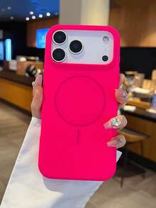 豪華磁吸軟矽膠手環手機殼 適用於 iPhone 17 16 15 14 13 12 11 Pro Max Plus 磁吸無線充電 防震保護殼 - 玫紅色 - View 4