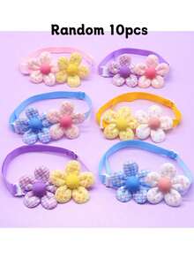 3/10pcs Multicolor Sequin Flower Pet Collar, Fabric Adjustable Buckle Bow Tie, Decorative Neckband For Small To Medium Dogs And Cats, Suitable For Home Gatherings/Daily Outings/Prom/Photos/Birthday Parties, Gift For Pets/Valentine's Day/Christmas/Halloween - Multicolor - View 7