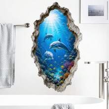3D Broken Wall Dolphin Ocean Wall Sticker, Underwater Wall Decal For Bathroom Bedroom Living Room Home Decor - TM6512 - View 4