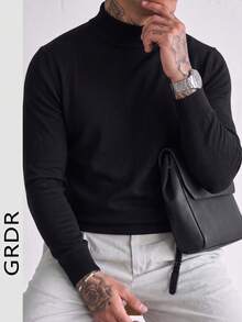 Men's Casual Solid Color Turtleneck Sweater, Autumn/Winter - Black - View 2