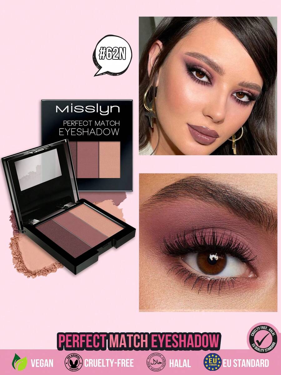Misslyn 1Pc 3-Color Perfect-Matching Eyeshadow Set: Sangat Berpigmen, Matte dan Glitter Mengkilap. Tekstur Multi-Dimensi, Halus Saat Diaplikasikan dan Mudah Dibaurkan. Ideal untuk Fashion Musim Dingin Y2K, Wajib Dimiliki untuk Hari Valentine atau Tahun Baru