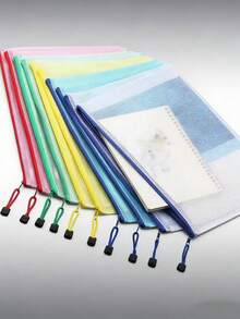 Waterproof A4 Zipper Mesh Document Bag, Cross Stitch And Puzzle Project Bag, Suitable For Travel, School, Board And Office Supplies, School Supplies, Macaron Color Series, 5 Colors - A - View 3