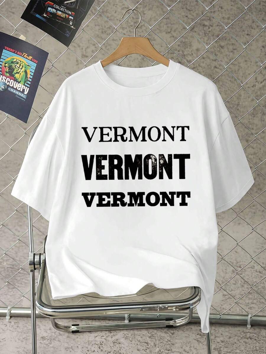 Camiseta I Nformal de algodón para ho m bre con estampado gráfico de Vermont, tejido de alta calidad, estilo casual y transpirable. - Blanco - Ver 1