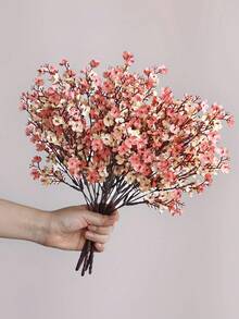 1 Pc Cherry Blossom Artificial Plastic Flower BouquetGypsophila, Modern Arrangement, Home Decor, Fake Plants, Autumn Decor, Room, Desk, Garden Decor, Room Decor Supplies, Valentine's Day, Gifts, Birthday, Graduation, Back To School, School Supplies - Light Brown - View 3