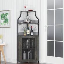 BouPower Industrial Corner Bar Cabinet – 5-Tier With Detachable Wine Rack, Glass Holder, Adjustable Shelves, Glass Doors – Liquor & Wine Storage Buffet For Dining Room Or Home Bar - Carbon - View 6